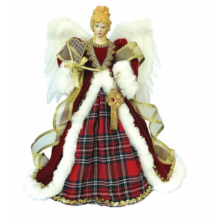 Santa's Workshop 16inch Tartan Plaid Angel Tree Topper 16 Red Resin Medium