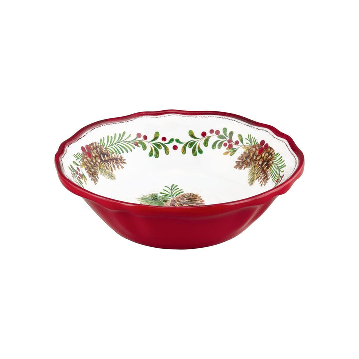 16-Piece Pinecones Dinnerware et Red Holiday Casual Round 16 Piece Dishwasher - Diamond Home USA