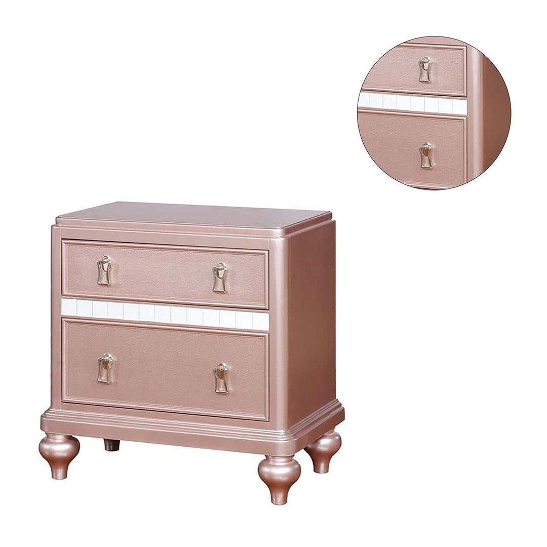 simple relax 2 Drawers Wooden Nightstand with Mirror Trim Rose Gold - Diamond Home USA
