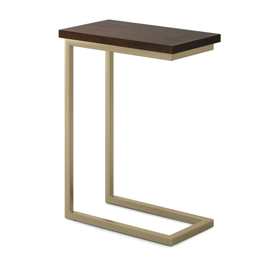 SIMPLIHOME Skyler SOLID MANGO WOOD and Metal 18 inch Wide Rectangle C Side Table Dark Brown and Gold