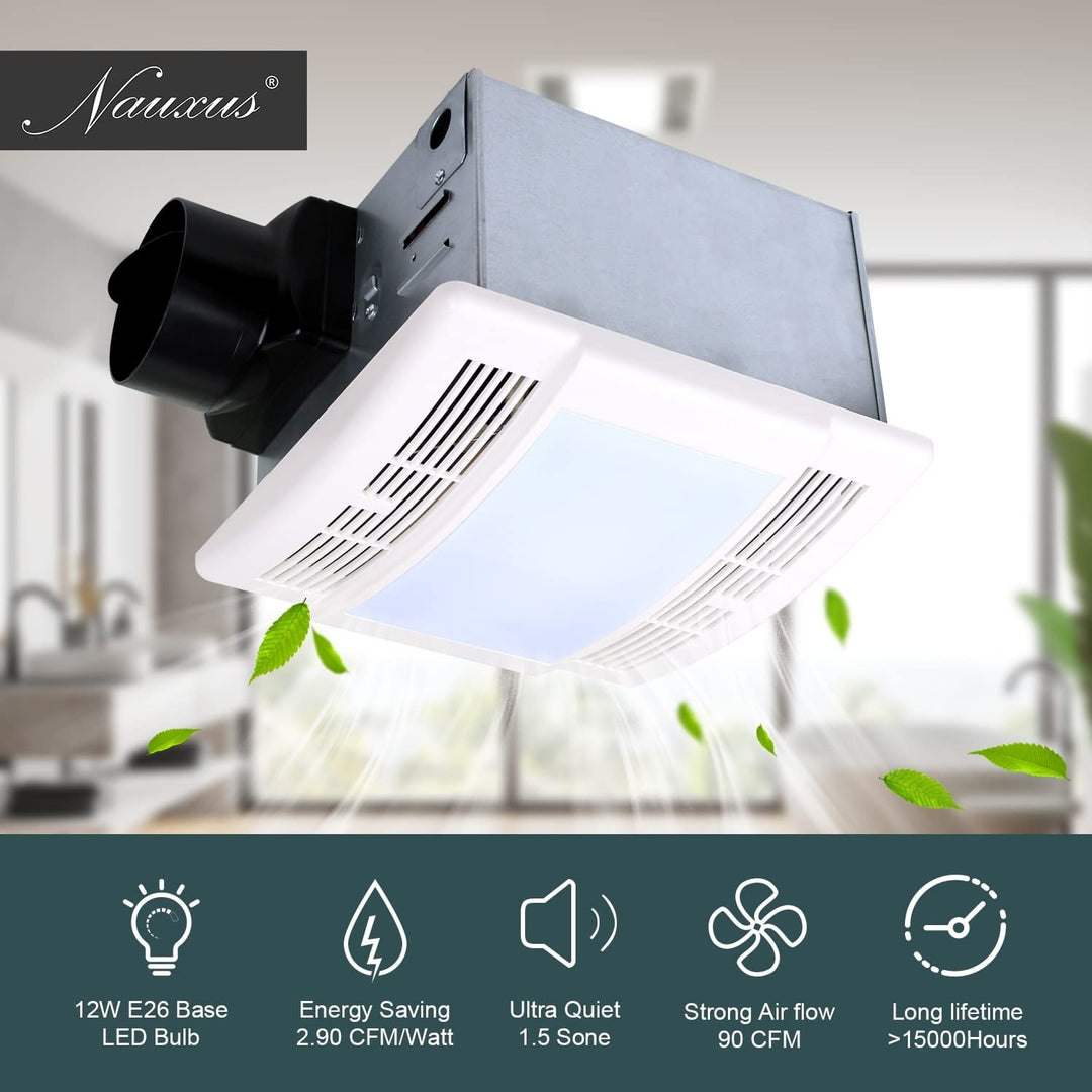 Ultra Quiet Bathroom Exhaust Fan With Led Light 90cfm 1.5 Ventilation Square - Diamond Home USA