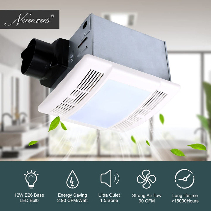 Ultra Quiet Bathroom Exhaust Fan With Led Light 90cfm 1.5 Ventilation Square - Diamond Home USA