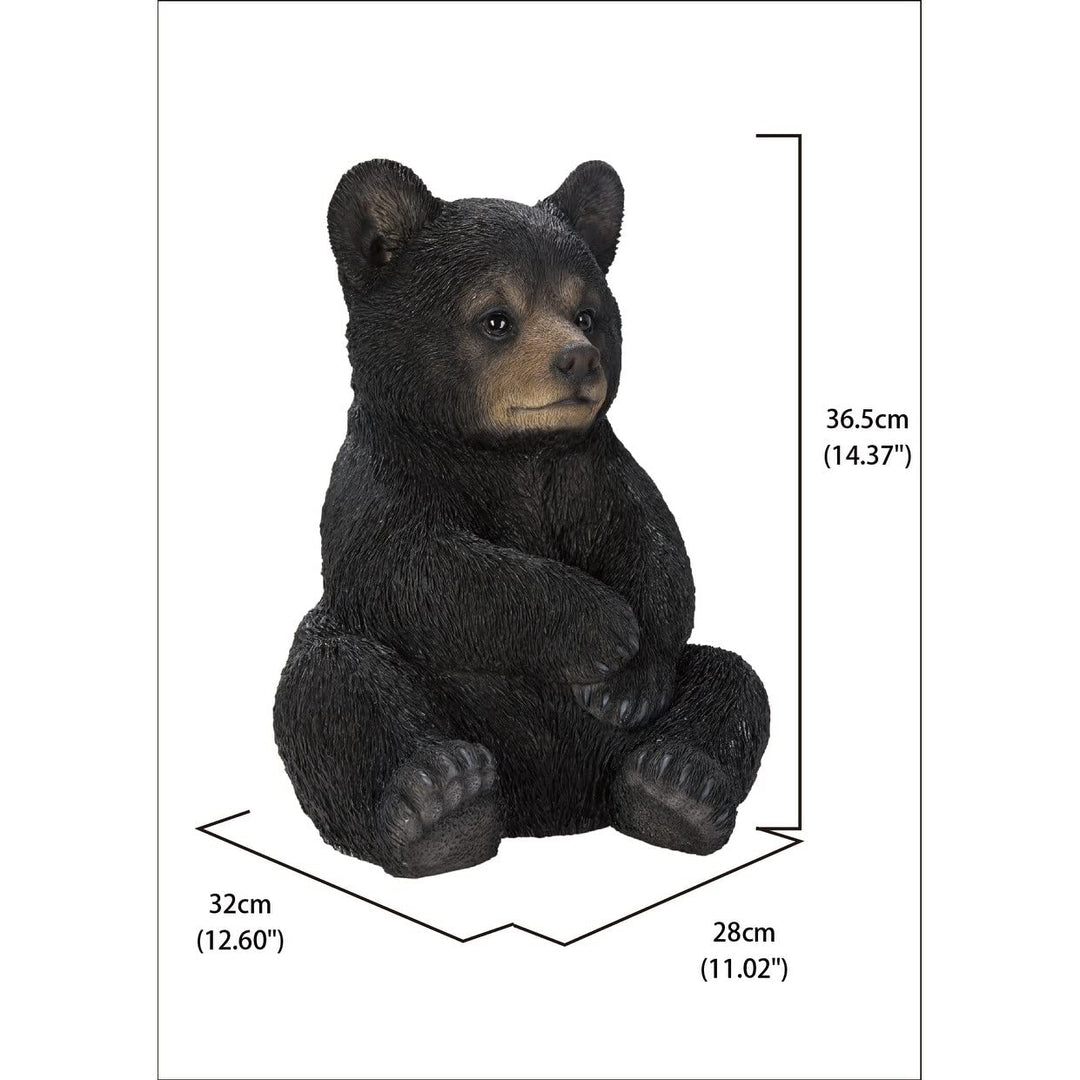 Sitting Black Bear Cub Ultra Realistic Garden Statue Multi Color Polyresin - Diamond Home USA