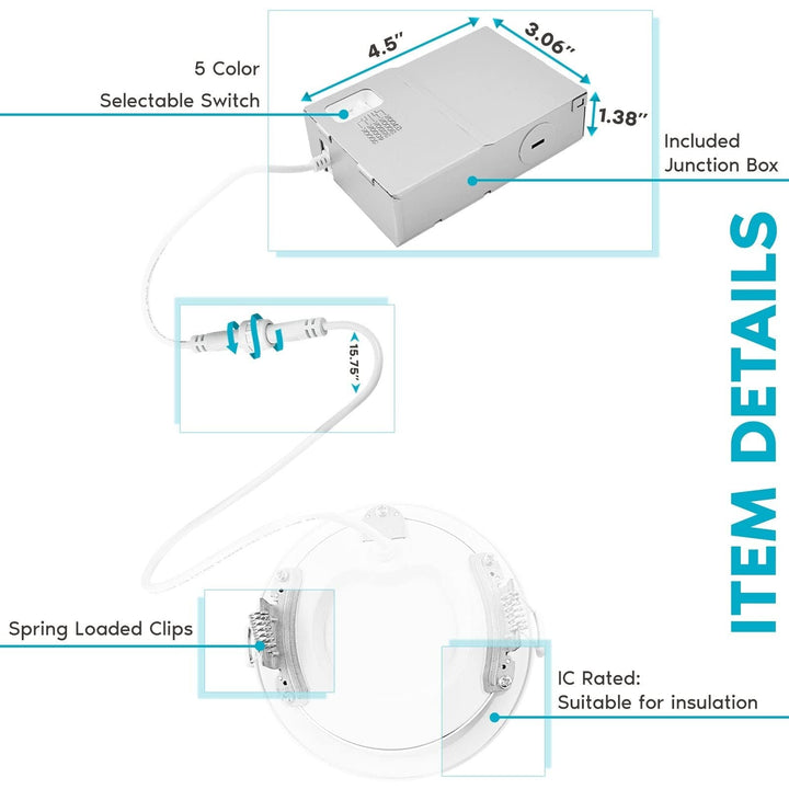 4" Ultra Thin Led Recessed Light 10.5w 5 Color Options Dimmable Ic Rated - Diamond Home USA