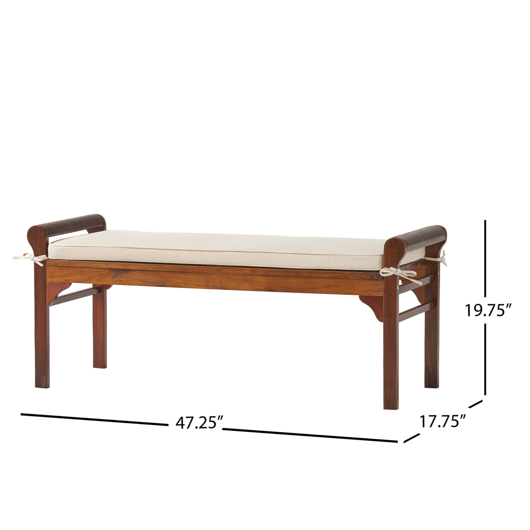 Christopher Knight Home Nelson Wood Bench with Cushion Rich Mahogany Mahogany+Cream - Diamond Home USA