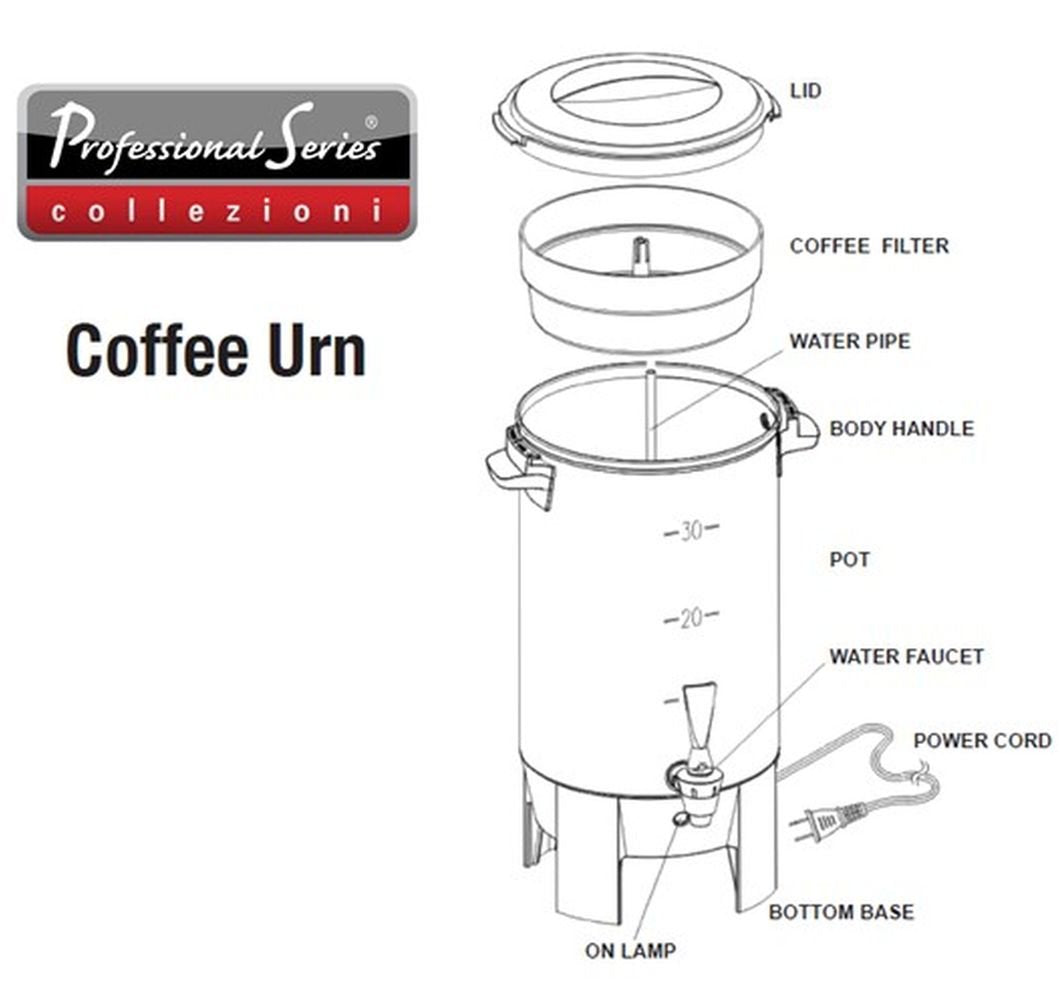 Continental Electric 30-Cup Coffee Urn Stainless Steel Single Wall - Diamond Home USA