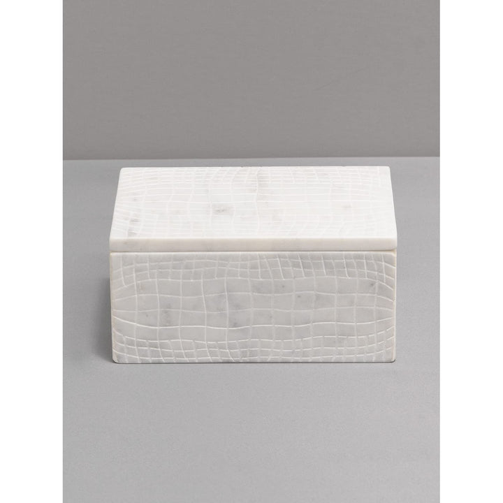 Aurora Home White Marble Box with Lid White Croc Medium(6" L x 4" W x 2.125" H) - Diamond Home USA