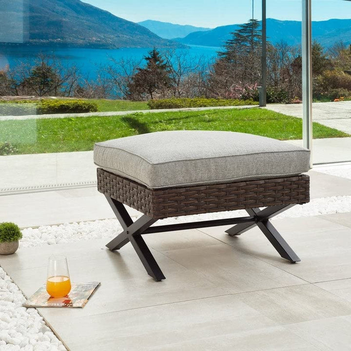 Patio Festival Outdoor X-Leg Collection Ottoman Grey French Country Modern
