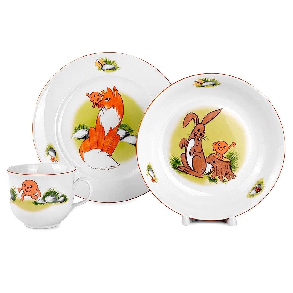 The Bun Porcelain Kids Dinnerware Set of 3 White Round 4 Piece Dishwasher Safe