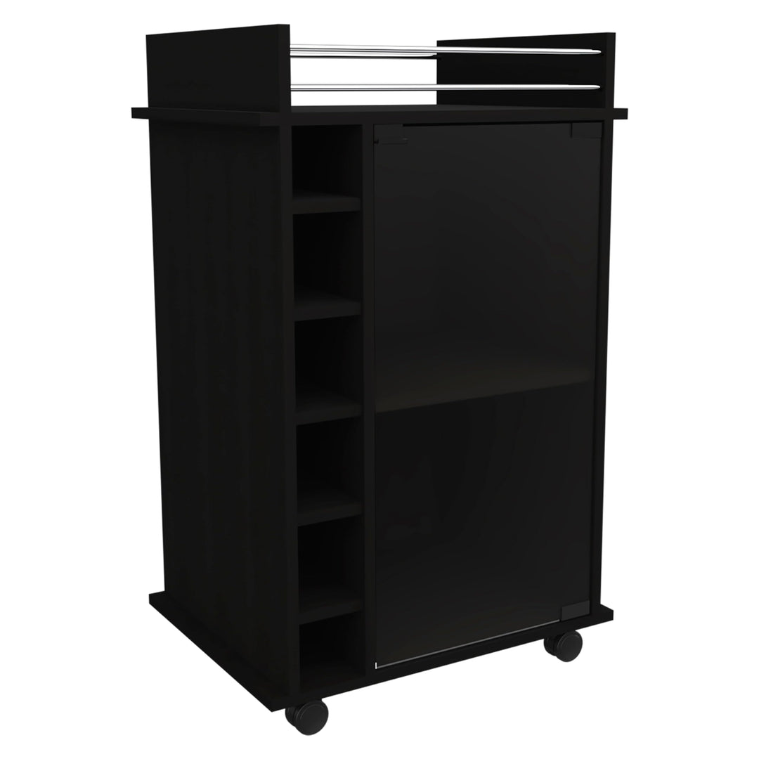 Tuhome Dukat Bar Cart Two Shelves Six Built-in Wine Rack Four Casters -Black