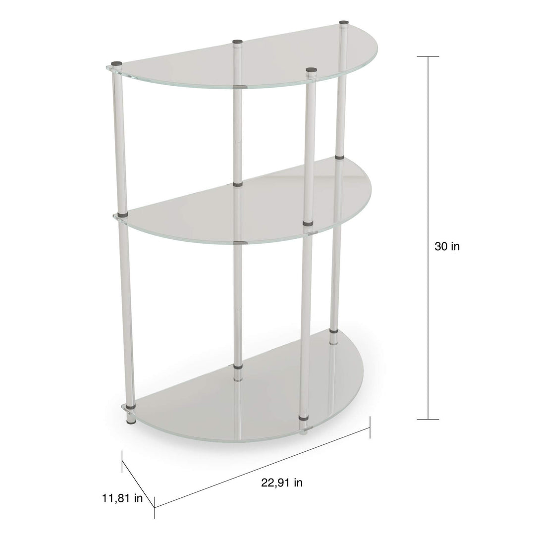 3 Tier Glass Semi Circle Table Entryway and Hallway Furniture Silver Chrome - Diamond Home USA