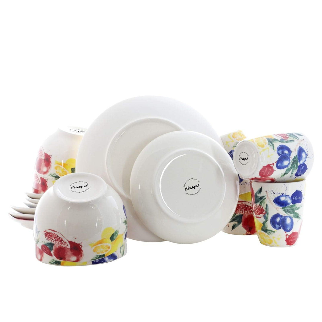 Pomegranate 16 Piece Luxury Stoneware Dinnerware Set Multi Color Floral Casual - Diamond Home USA