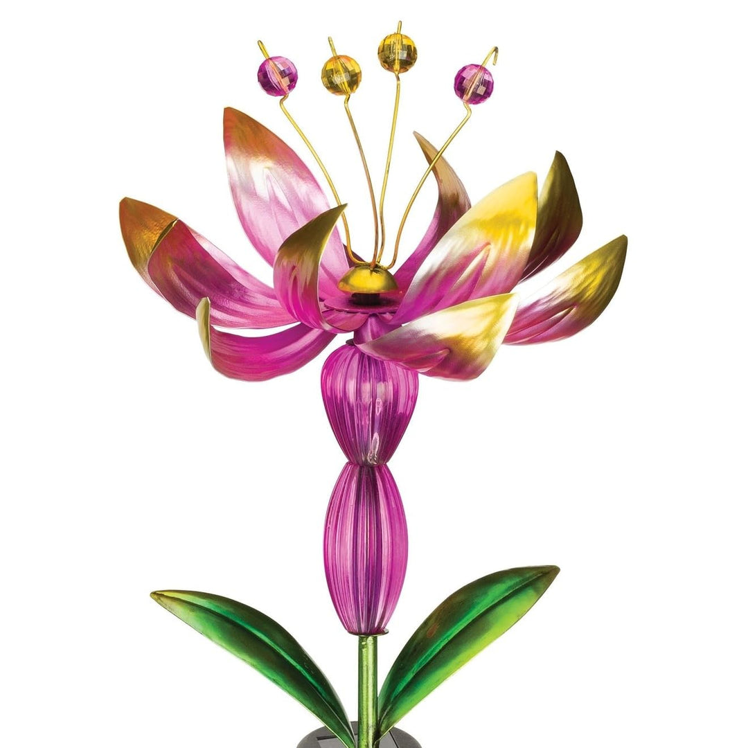 Flower Spinner Solar Stake Pink Metal