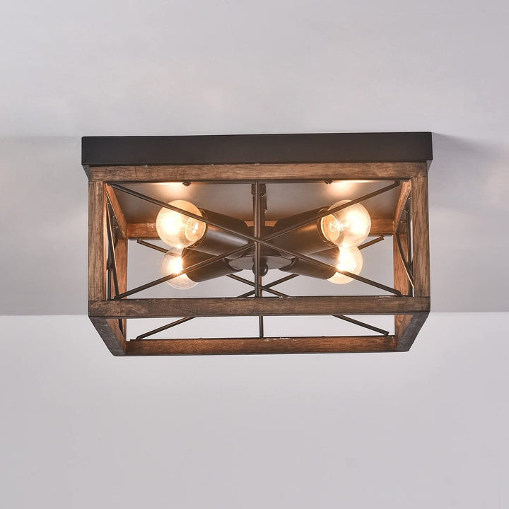 Rustic Farmhouse Cage Shape Ceiling Light Black and Brown 4-Light Geometric - Diamond Home USA