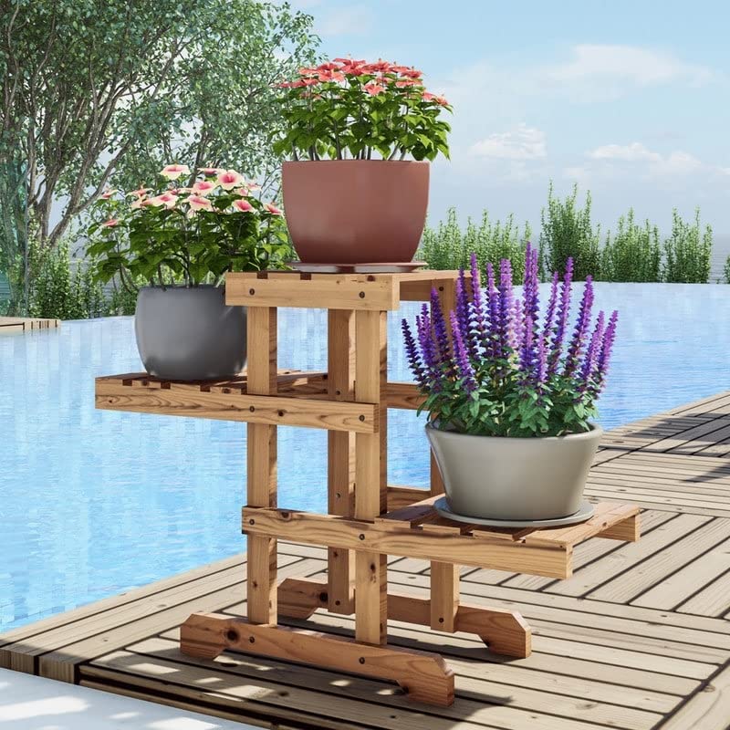 Patio Festival Outdoor Zigzag Pallet Plant Stand Brown Cabin Lodge Rectangular - Diamond Home USA