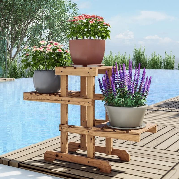Patio Festival Outdoor Zigzag Pallet Plant Stand Brown Cabin Lodge Rectangular - Diamond Home USA