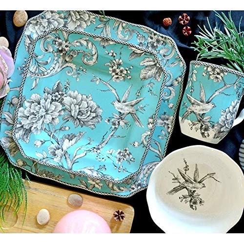 Turquoise Porcelain innerware (Case of 16) Blue Floral Casual Formal 16 Piece