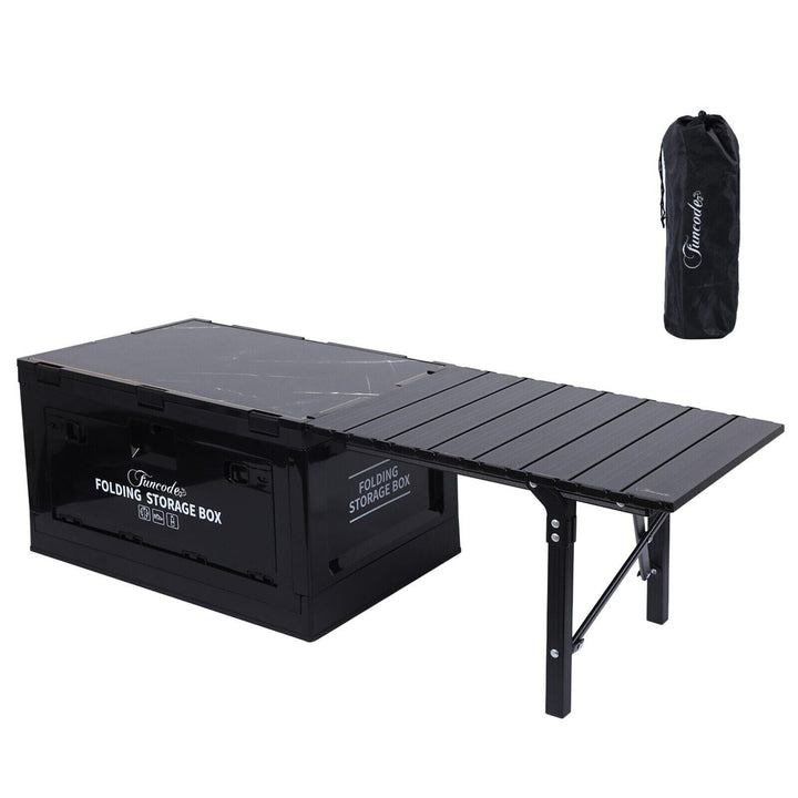Folding Table Storage Bin With Collapsible Box Wood Lid And 2 Side Doors Black