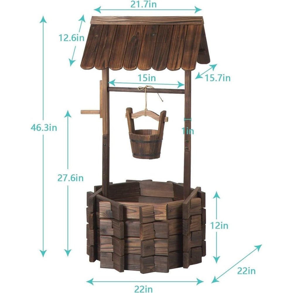Wooden Fountain Planter with Hanging Buckets Brown Wood - Diamond Home USA