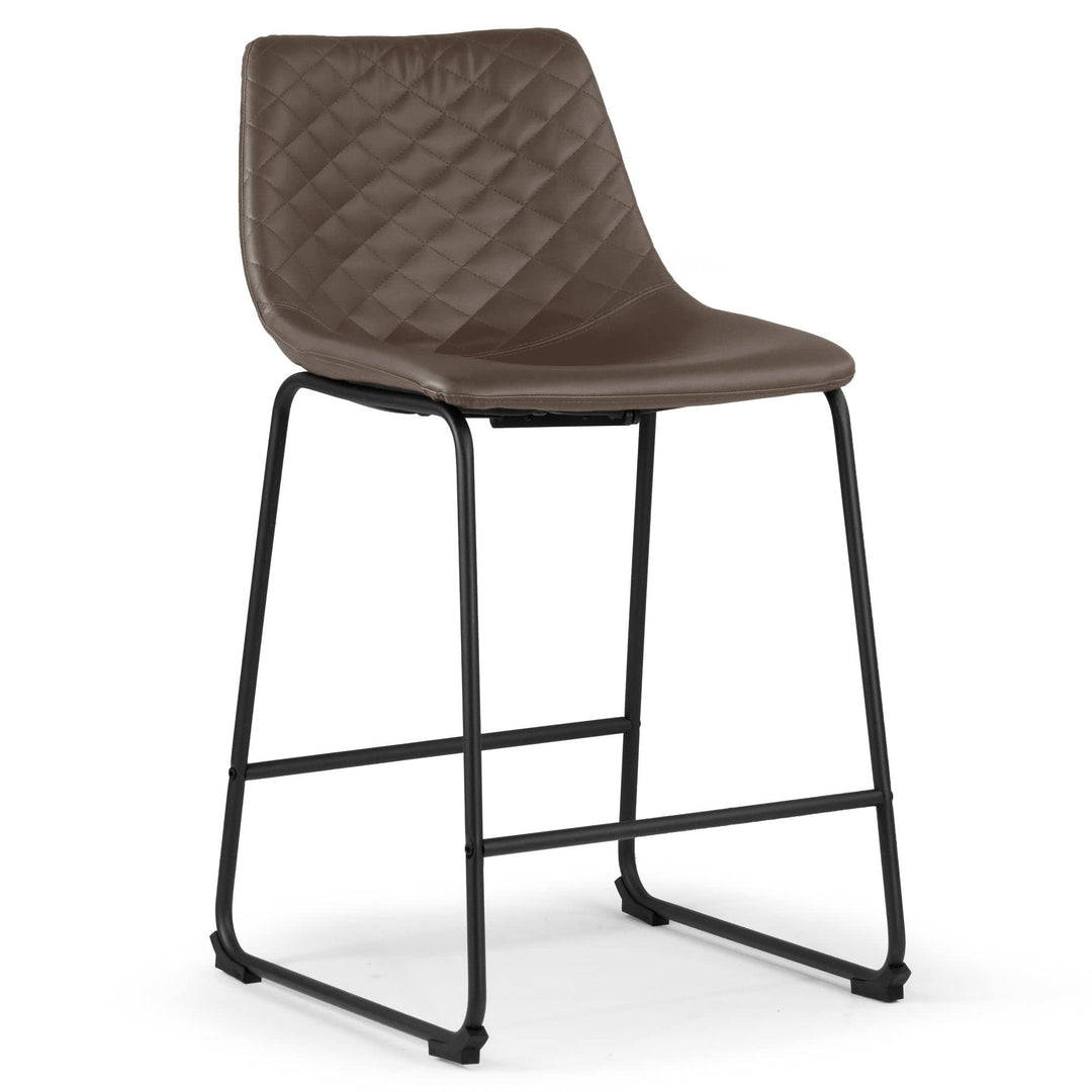 Set of 2 Ave Iron Frame Brown Leather Counter Stool W' Stitching Modern - Diamond Home USA