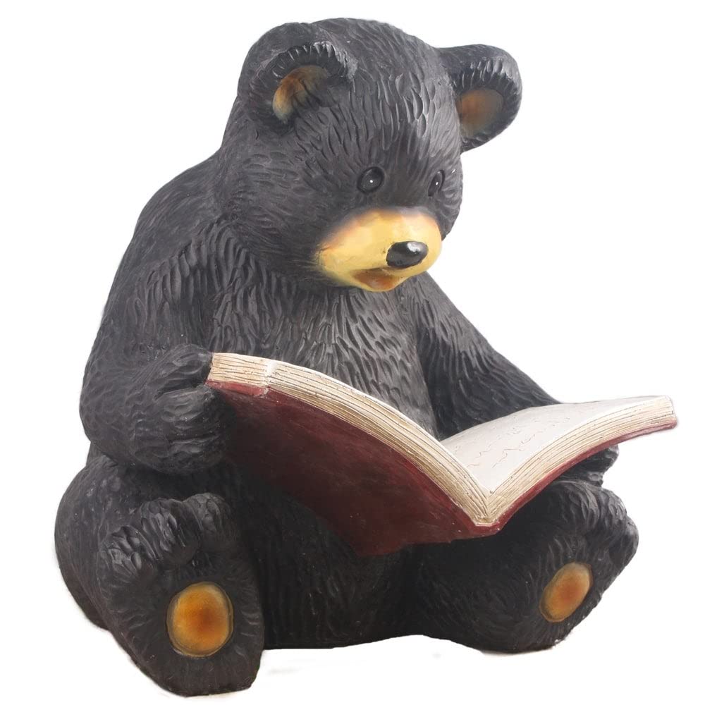 Bear Cub Reading A Book Ultra Realistic Garden Statue Multi Color Polyresin - Diamond Home USA