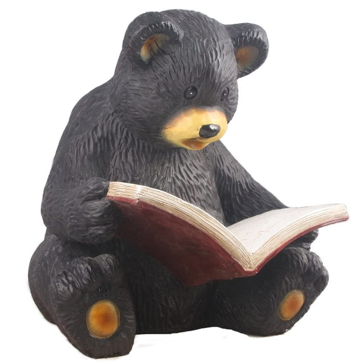 Bear Cub Reading A Book Ultra Realistic Garden Statue Multi Color Polyresin - Diamond Home USA