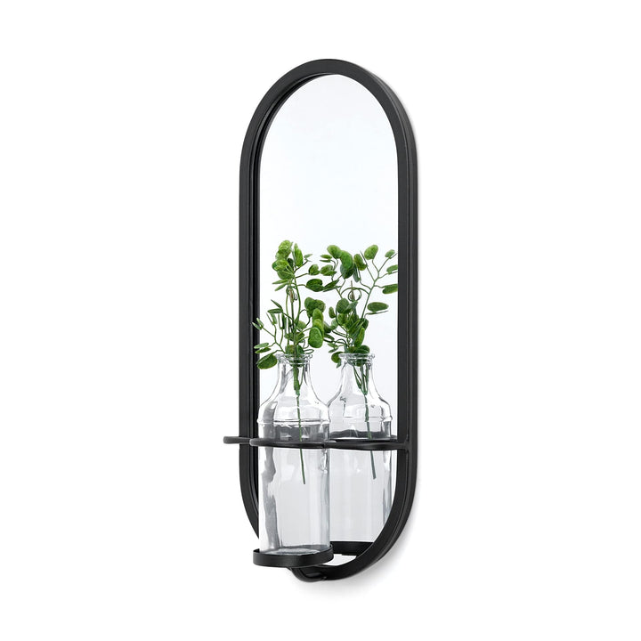 Wall Mounted Mirror W Glass Bottle for Botanicals Or Floral Black Farmhouse
