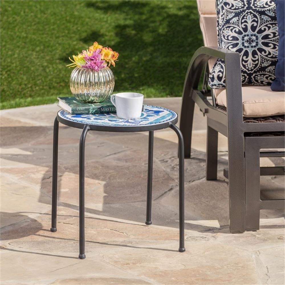 Noble House Skye Outdoor Ceramic Tile Side Table - Diamond Home USA