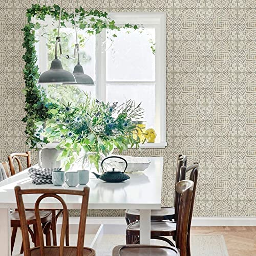 Olive Spanish Tile Wallpaper 20.5in X Green Geometric Farmhouse Paper Washable - Diamond Home USA