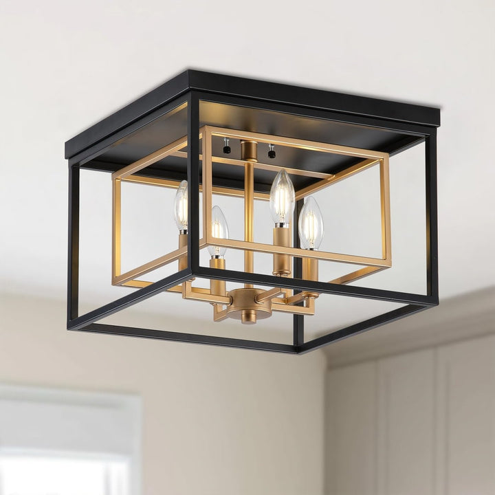 Retro Industrial Candle Style Rectangle Metal Flush Mount Ceiling Light