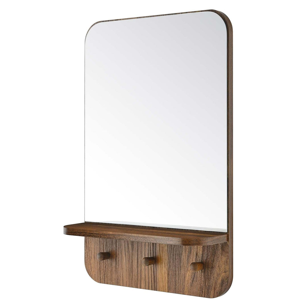 Hollow Modern Walnut Wall Mirror with Shelf and Hooks Brown Contemporary - Diamond Home USA