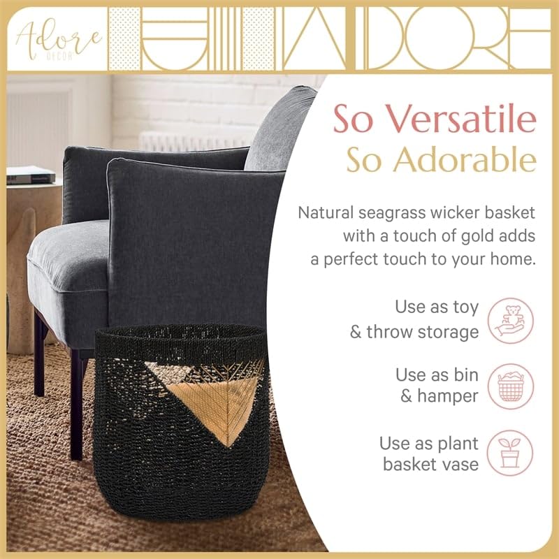 Adore Decor Ostara Seagrass Black & Gold Basket - Diamond Home USA