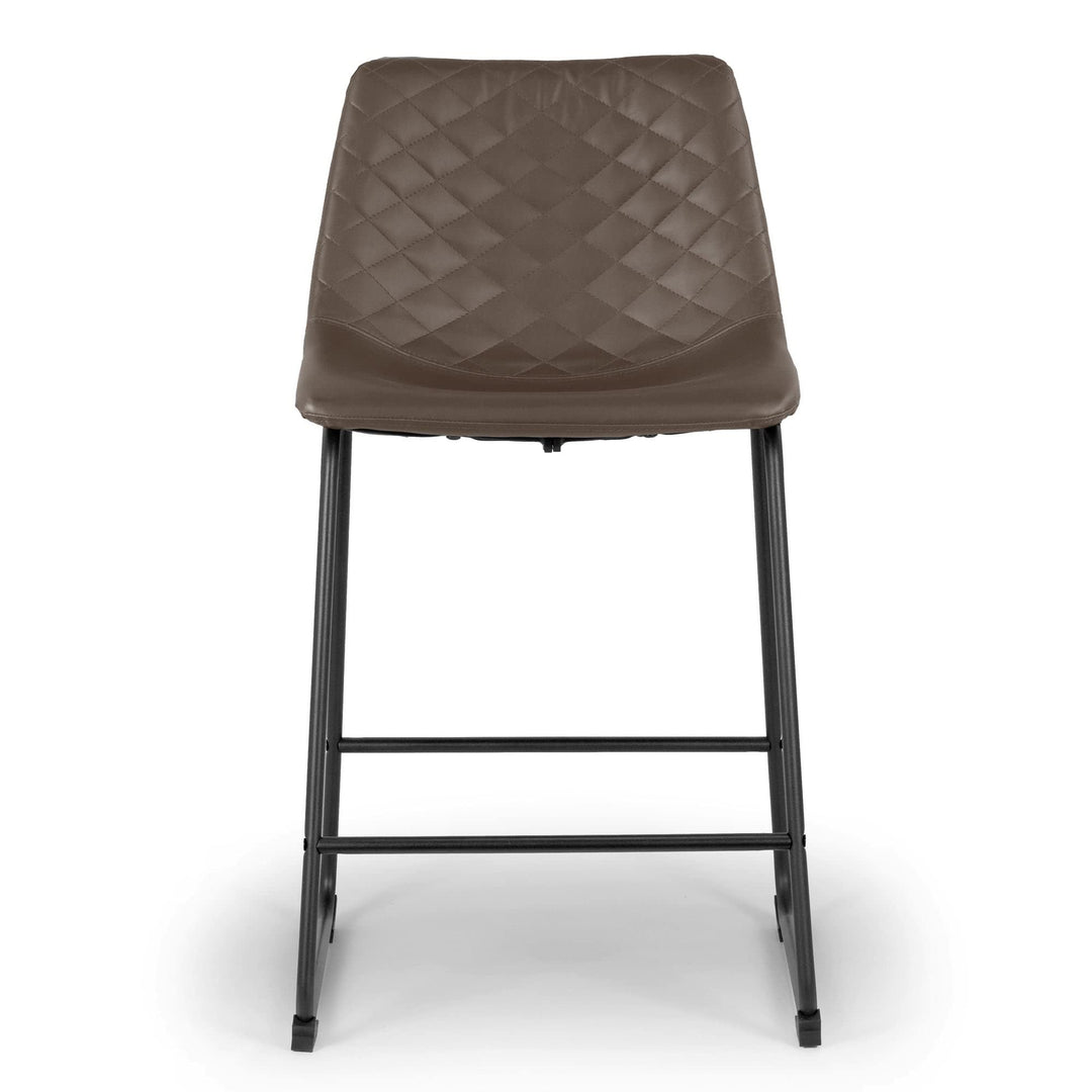 Set of 2 Ave Iron Frame Brown Leather Counter Stool W' Stitching Modern - Diamond Home USA