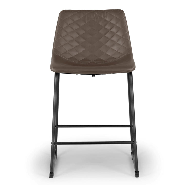 Set of 2 Ave Iron Frame Brown Leather Counter Stool W' Stitching Modern - Diamond Home USA