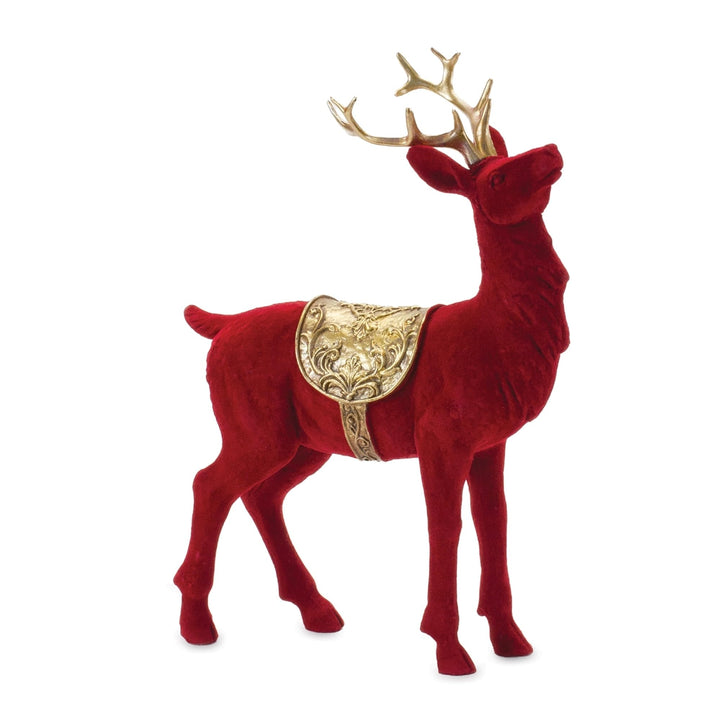 Flocked Deer Figurines (Set of 2) Red Resin - Diamond Home USA