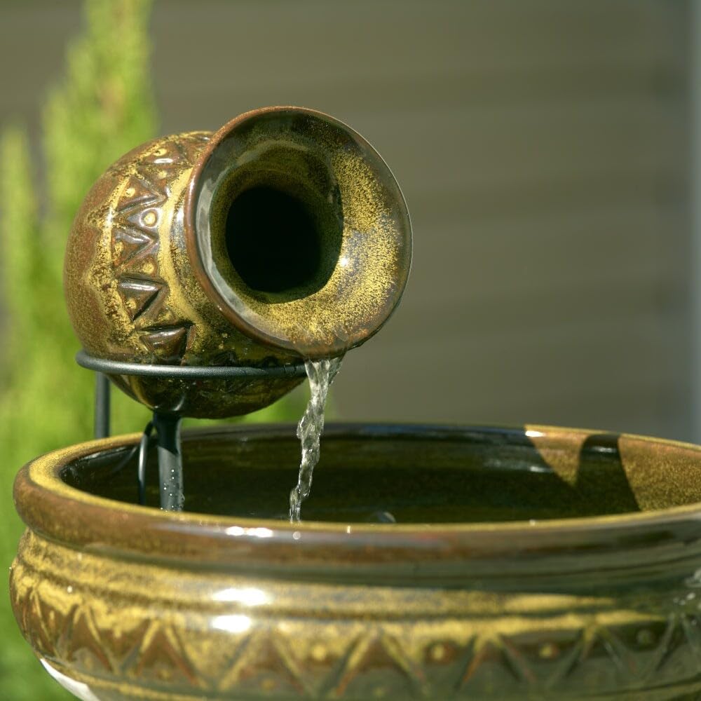 Solar Jug Fountain Green Ceramic - Diamond Home USA