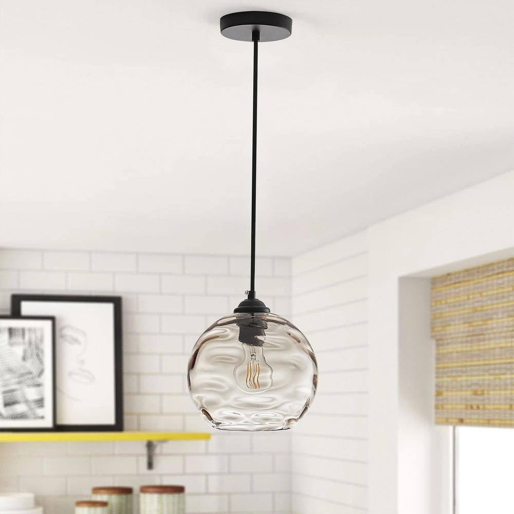 Modern Grey 1-light Clear Water Ripple Glass Shade Hanging Lamp Contemporary - Diamond Home USA
