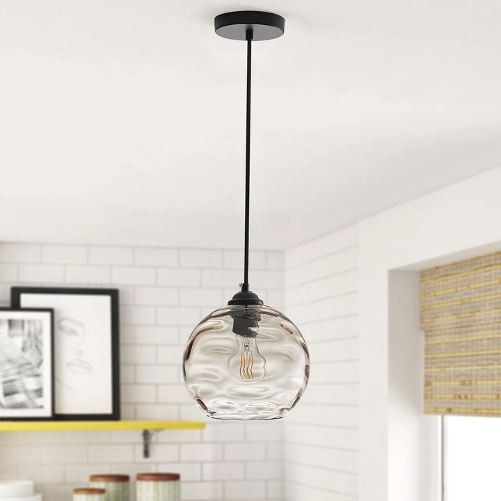 Modern Grey 1-light Clear Water Ripple Glass Shade Hanging Lamp Contemporary - Diamond Home USA