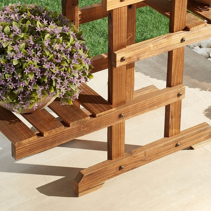 Patio Festival Outdoor Zigzag Pallet Plant Stand Brown Cabin Lodge Rectangular - Diamond Home USA