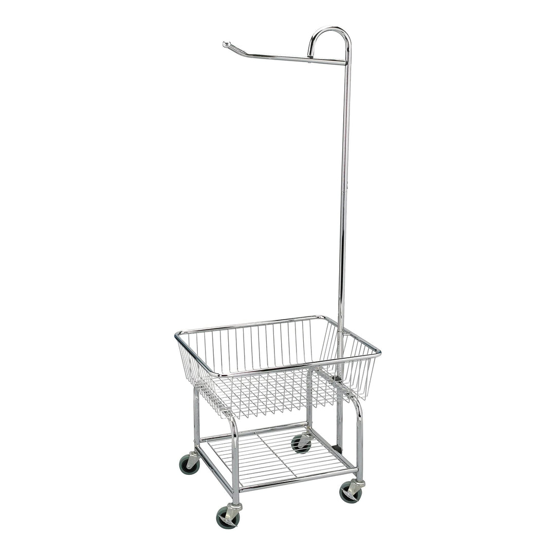 Chrome Laundry Rolling Cart with Basket and Hanging Bar 25 X 21 67 Inches Silver