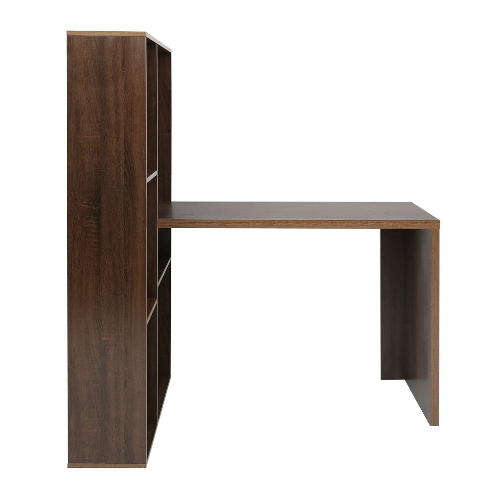 2 in 1 Computer Desk/L-Shape Desktop with Shelves Walnut Beige Casual MD Wood - Diamond Home USA
