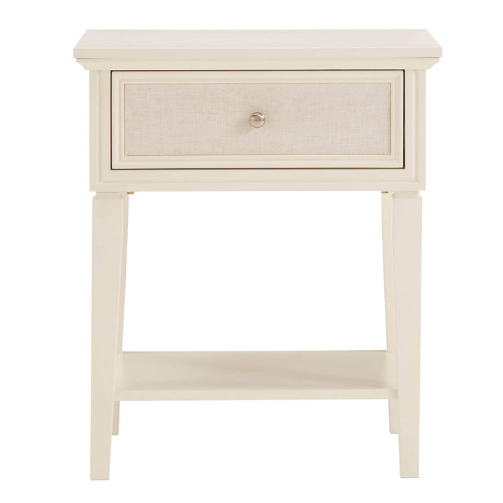 White Finish Beige Linen Drawer Face 1-Drawer Nightstand Americana raditional - Diamond Home USA