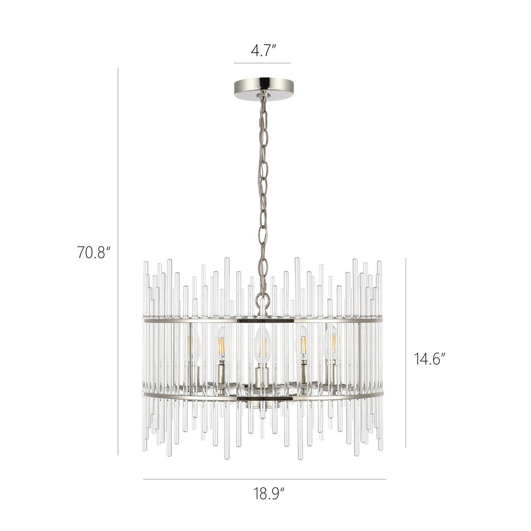 Mordern Glass Rod Chandelier with 5 Light Silver Modern Contemporary Metal - Diamond Home USA