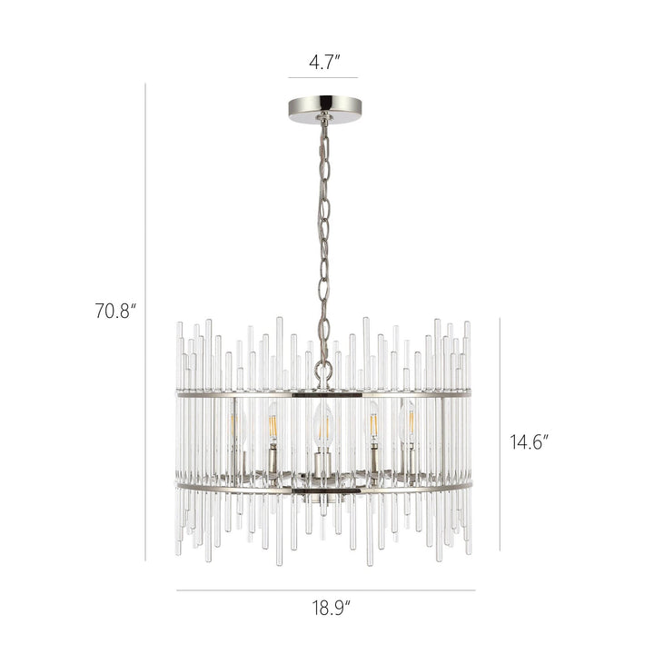 Mordern Glass Rod Chandelier with 5 Light Silver Modern Contemporary Metal - Diamond Home USA