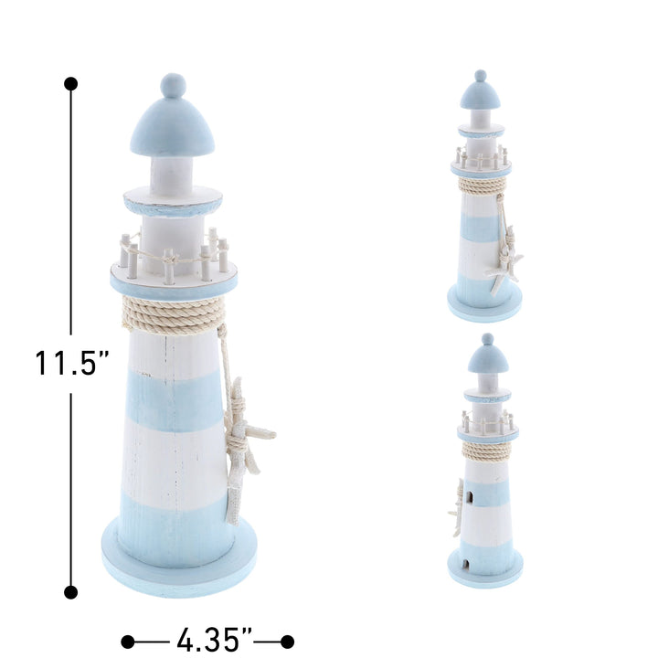 Blue Lagoon Wooden Lighthouse 12 Inch Nautical 5â€³lx4.35â€³wx11.5â€³h Multi - Diamond Home USA