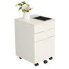 JJS 3 Drawer Rolling Wood File Cabinet with Locking Wheels Home Office White