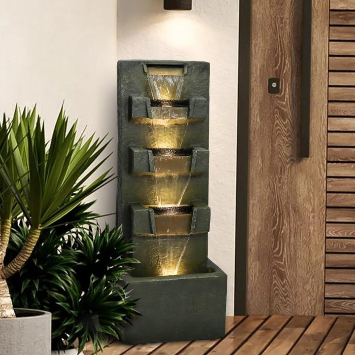 39.3-in High Floor Waterfall Fountain with Led Lights for Home Grey Modern - Diamond Home USA