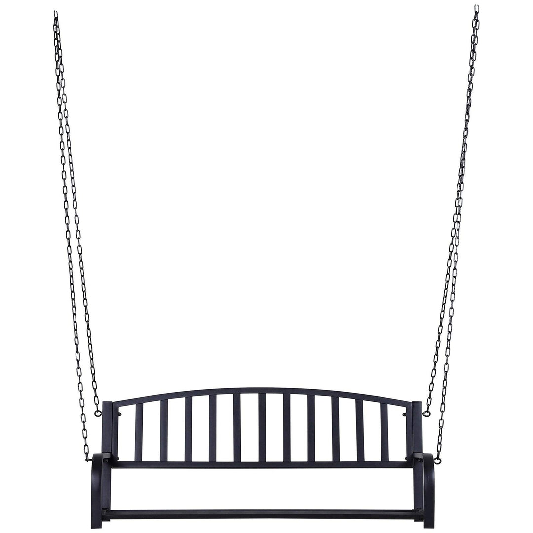 Black 2-Person Outdoor Porch Swing Bench Steel Backed - Diamond Home USA