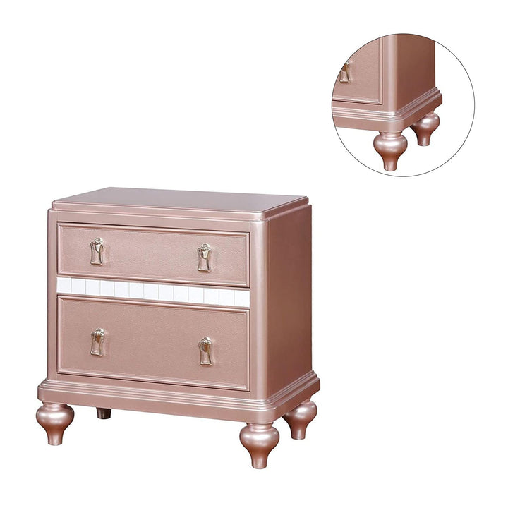simple relax 2 Drawers Wooden Nightstand with Mirror Trim Rose Gold - Diamond Home USA
