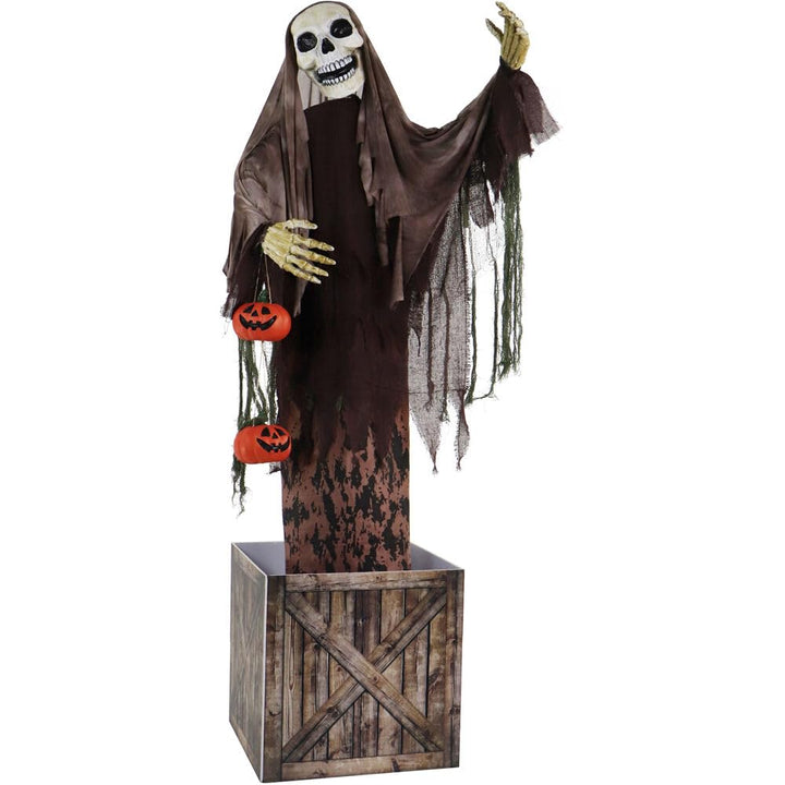 Hunted Hill Frm Skeleton in Box Hlloween Animtronic with Movement Sounds - Diamond Home USA